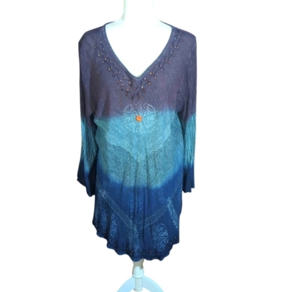 Whimsigoth Plus Size Tunic Blue/Purple Flowy Rayon V-Neck Tunic 1x/2x - Picture 1 of 12